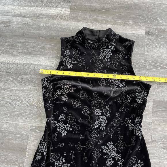 Vintage Y2K CBC whimsical Goth shimmer formal Black Velvet Floral Maxi Dress - Picture 5 of 5